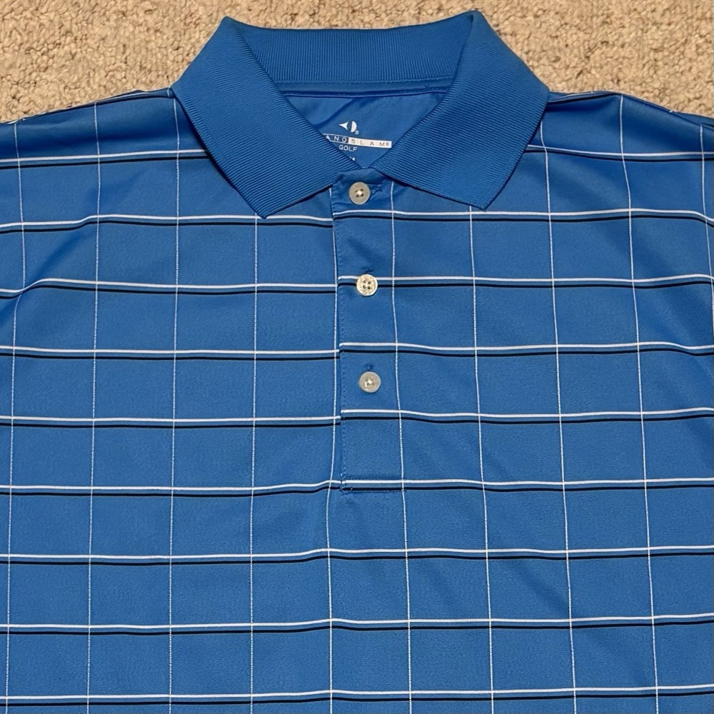 Grand Slam Golf Shirt Polo Mens Sz Medium Blue w/ Fine Lines of White & Black